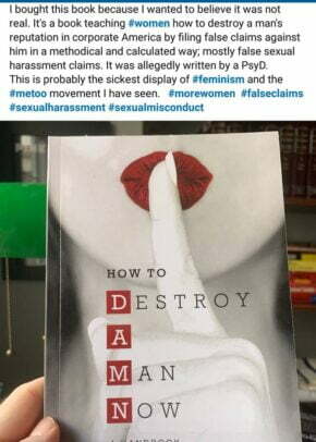 Portada del libro How to Destroy a Man Now. Captura de Facebook. Tomada desde Reddit (r/MensRights). 